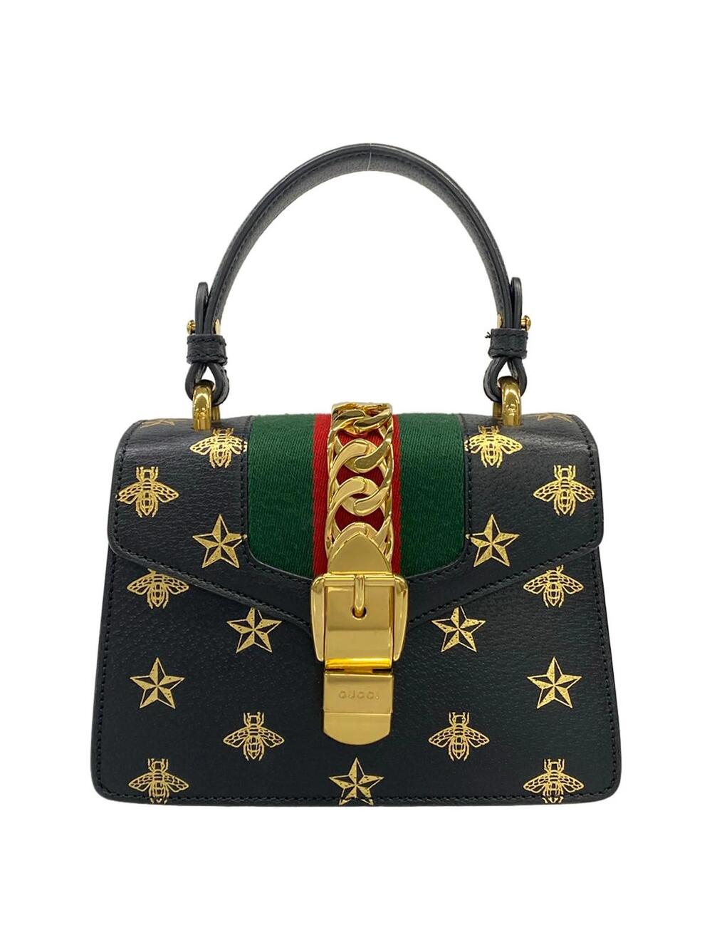 Gucci Sylvie Black Gold Leather Handbag #351031G12B